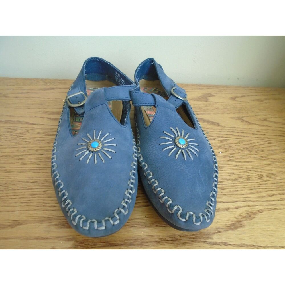 Hush Puppies Womens Moccasin Gray Strap Buckle Leather BOHO Native Sz 10M